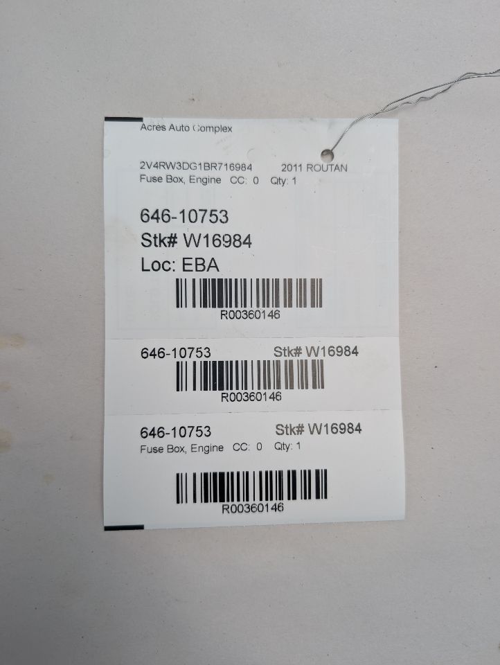2011 VOLKSWAGEN ROUTAN 6 Cyl Gasoline 3.6 DI Fuse Box, Engine - 360146