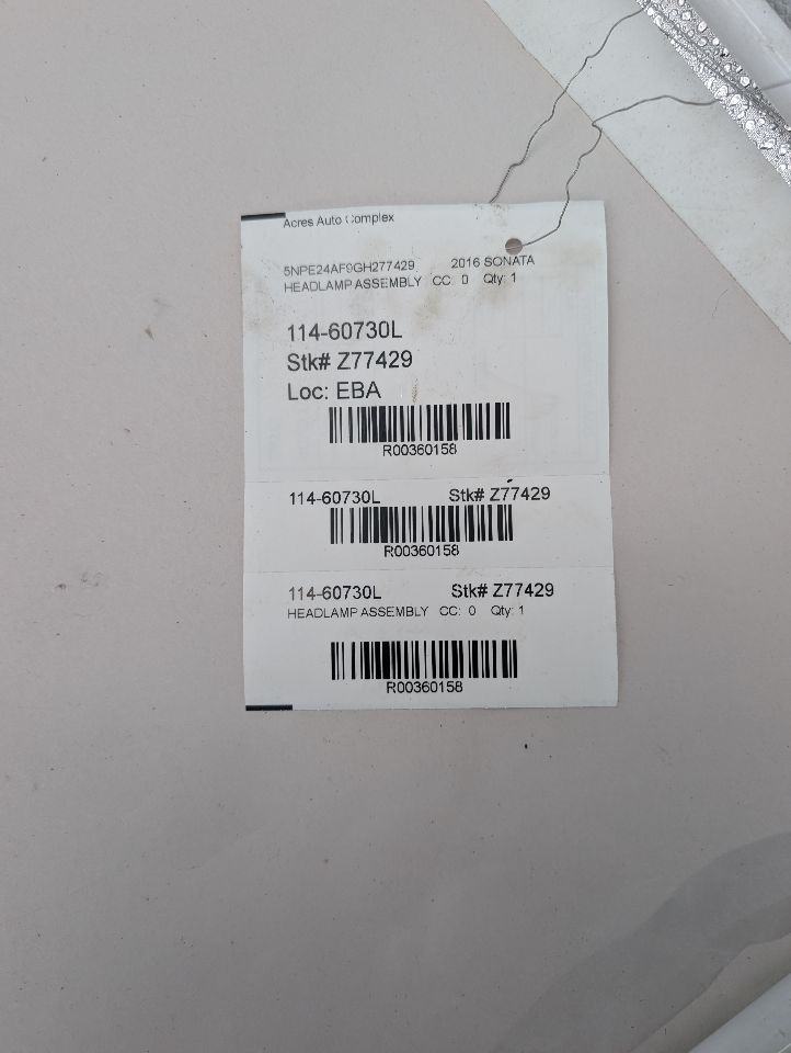 2016 HYUNDAI SONATA Left HEADLAMP ASSEMBLY - 360158 — photo 1