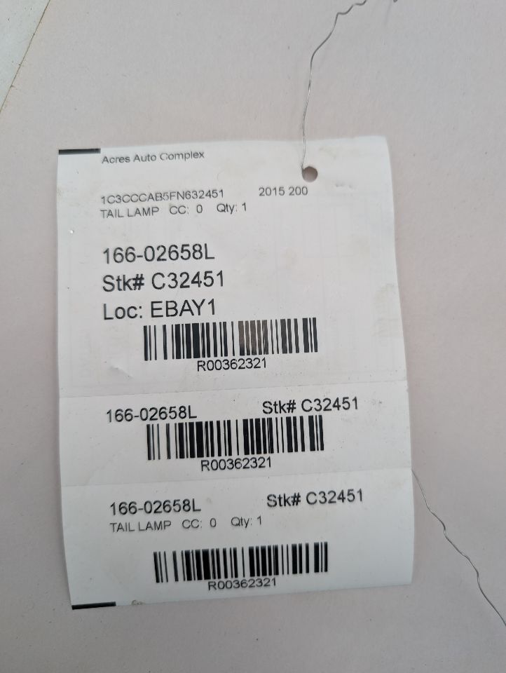 2015 CHRYSLER 200 4cyl Gasoline 2.4 Left TAIL LAMP - 362321 — photo 6