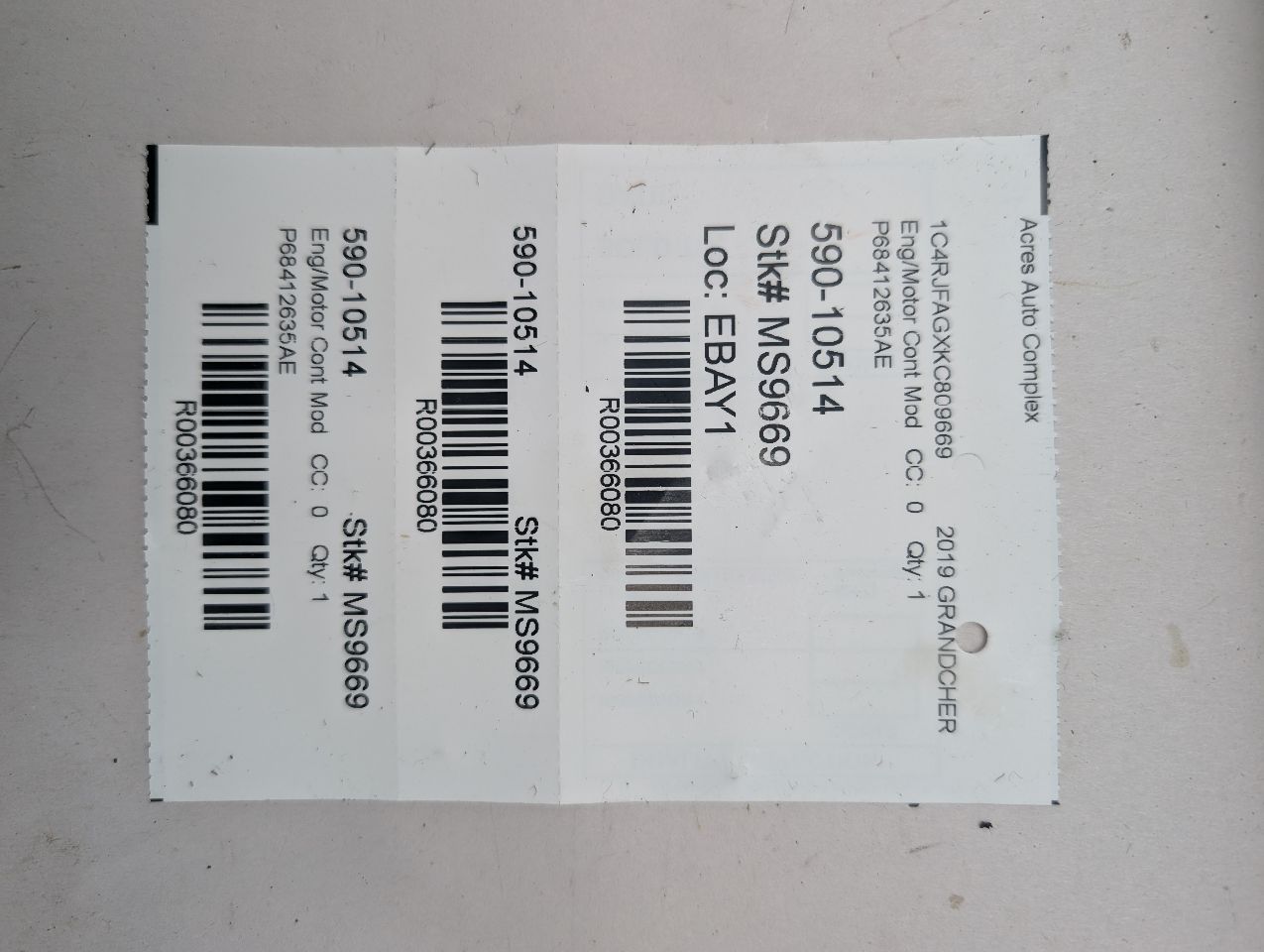 2019 JEEP GRAND CHEROKEE 3.6L 6cyl Eng/Motor Cont Mod - 366080 — photo 3