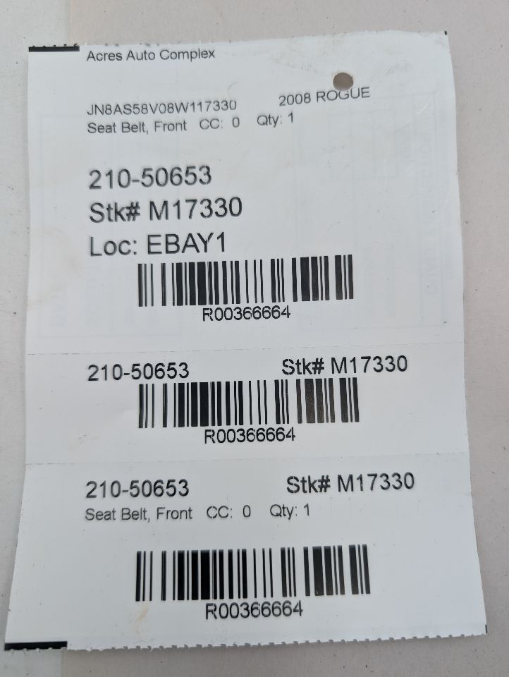 2008 NISSAN ROGUE 4cyl Gasoline 2.5 Seat Belt, Front - 366664 — photo 6