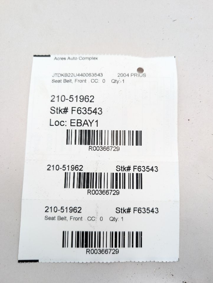 2004 TOYOTA PRIUS 4cyl Electric 1.5 Seat Belt, Front - 366729 — photo 5