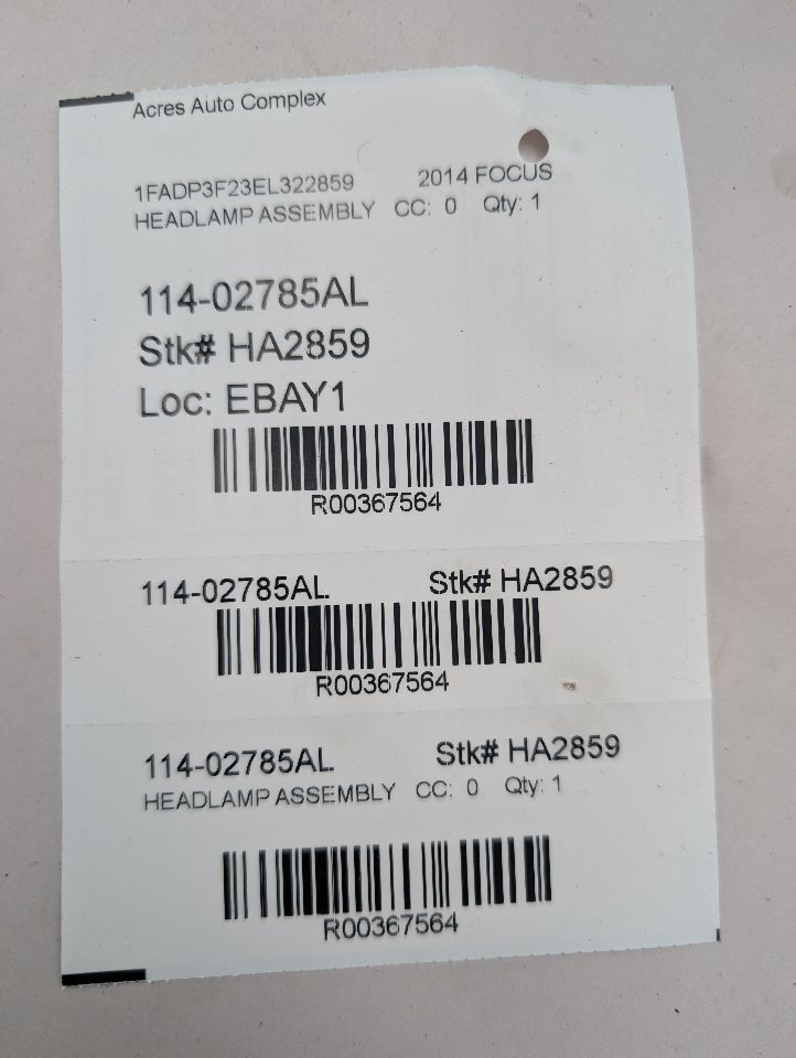 2014 FORD FOCUS 4cyl Gasoline 2.0 PZEV Left HEADLAMP ASSEMBLY - 367564 — photo 8