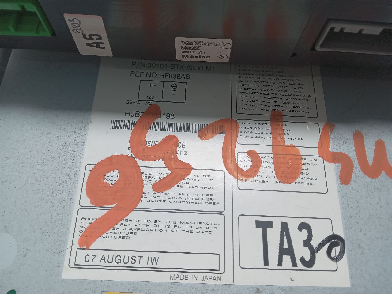 2008 ACURA MDX 3.7L 6cyl Gasoline VVT Radio Audio - 369218 — photo 8