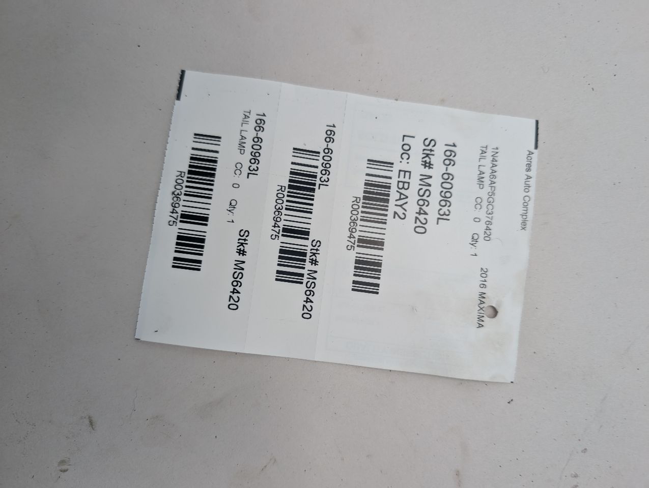 2016 NISSAN MAXIMA 6cyl Gasoline 3.5 Left TAIL LAMP - 369475 — photo 5
