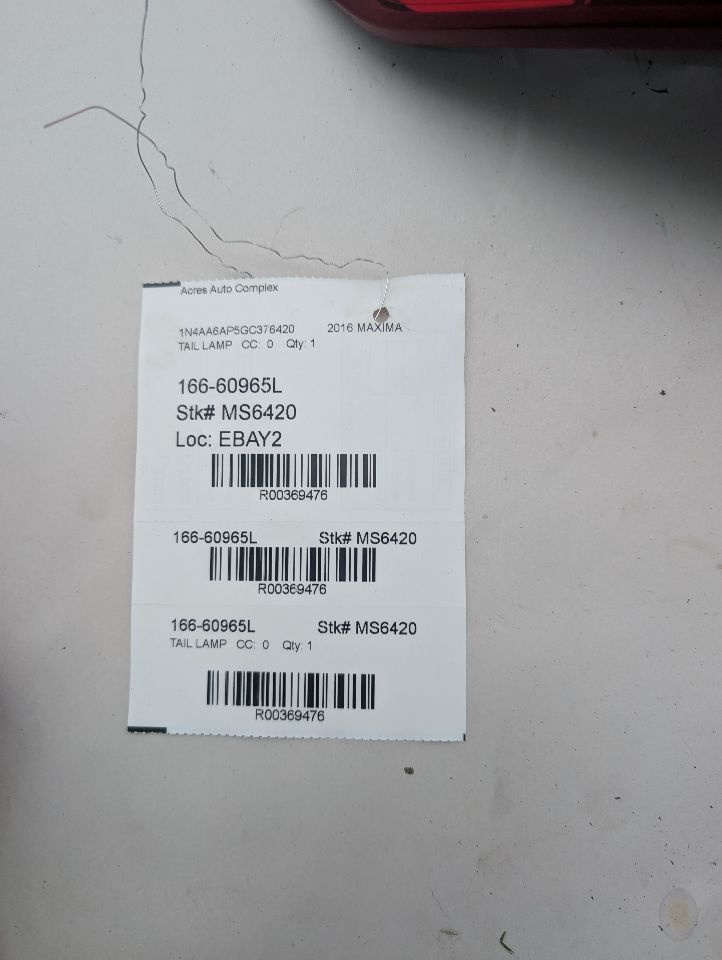 2016 NISSAN MAXIMA 6cyl Gasoline 3.5 Left TAIL LAMP - 369476 — photo 7