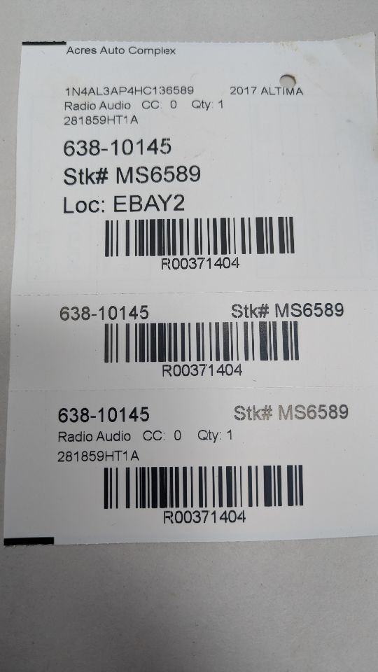 2017 NISSAN ALTIMA 2.5L 4cyl Gasoline VVT Radio Audio - 371404 — photo 5