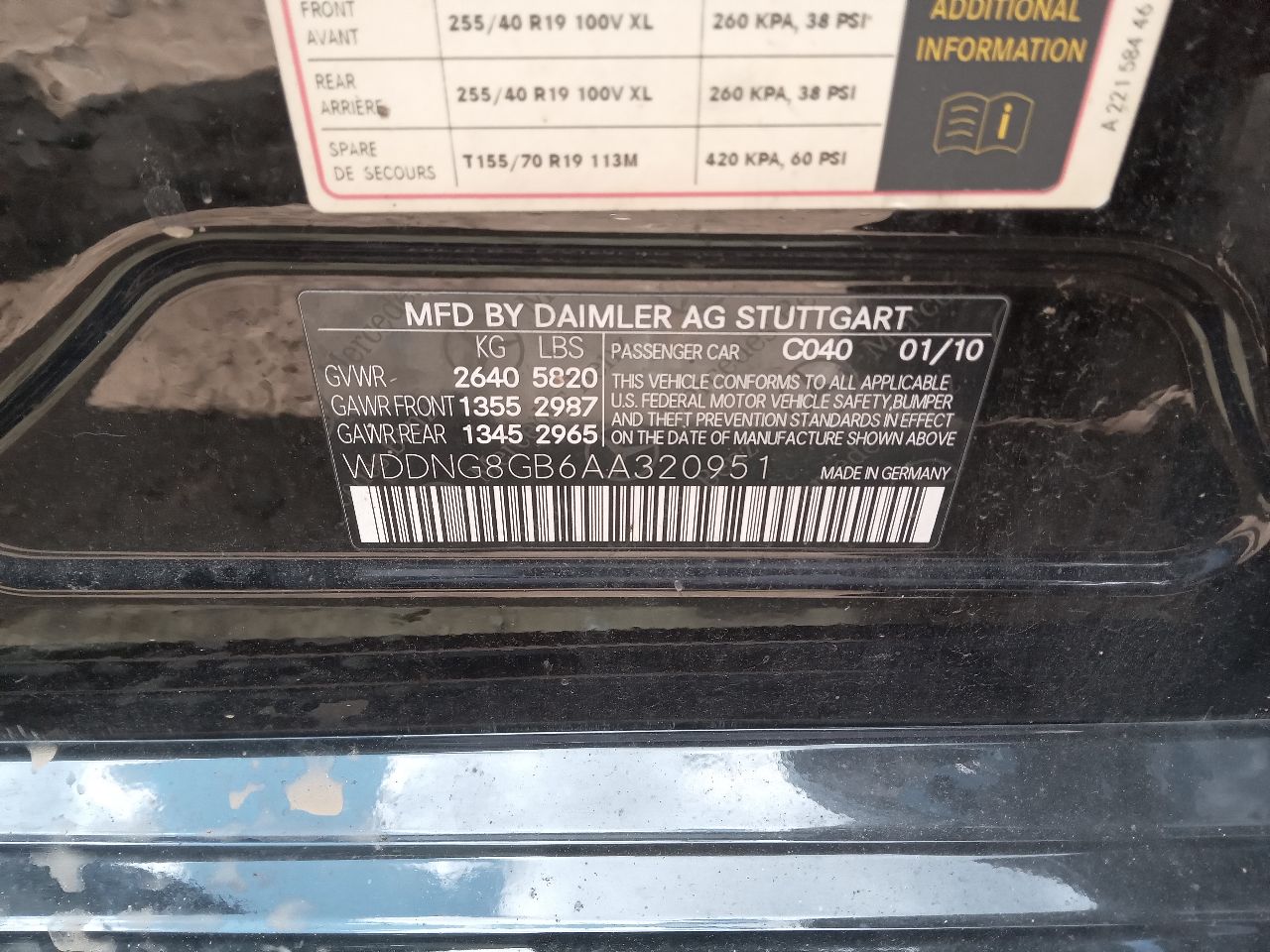 2010 MERCEDES-BENZ S-CLASS 8cyl Gasoline 5.5 FRAME - 375102