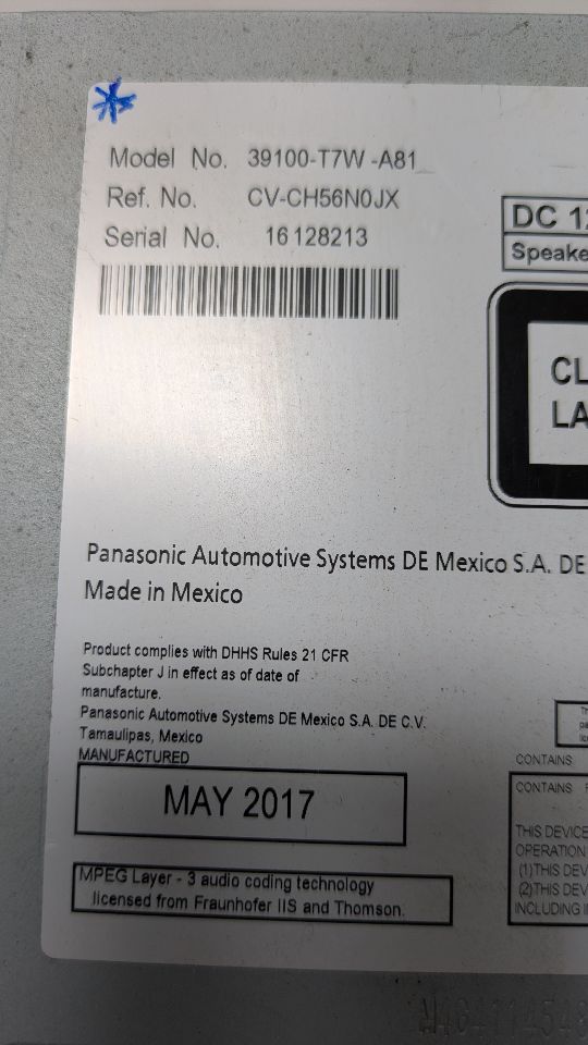2017 HONDA HR-V 1.8L 4cyl Gasoline VVT Radio Audio - 378200 — photo 7