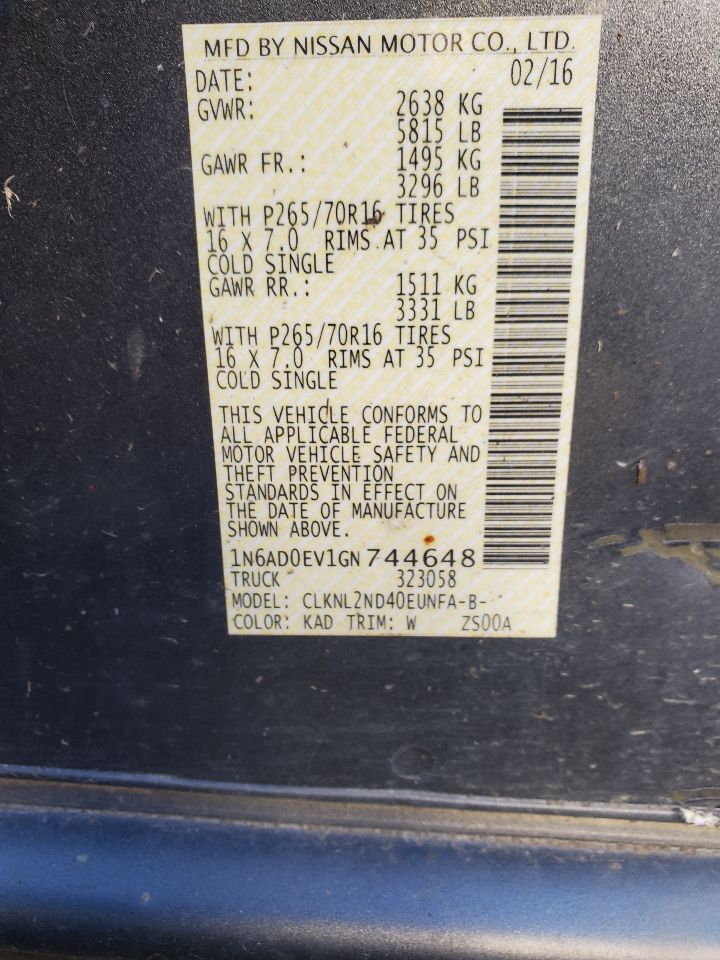 2016 NISSAN FRONTIER 6cyl Gasoline 4.0 CARRIER ASSEMBLY - 381788