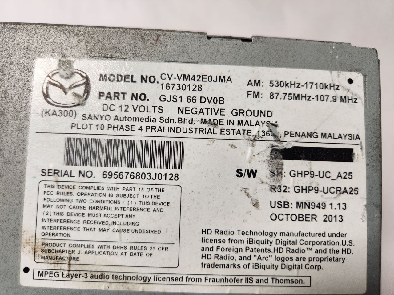 2015 MAZDA 6 4cyl Gasoline 2.5 DOHC Radio Audio - 384048 — photo 5