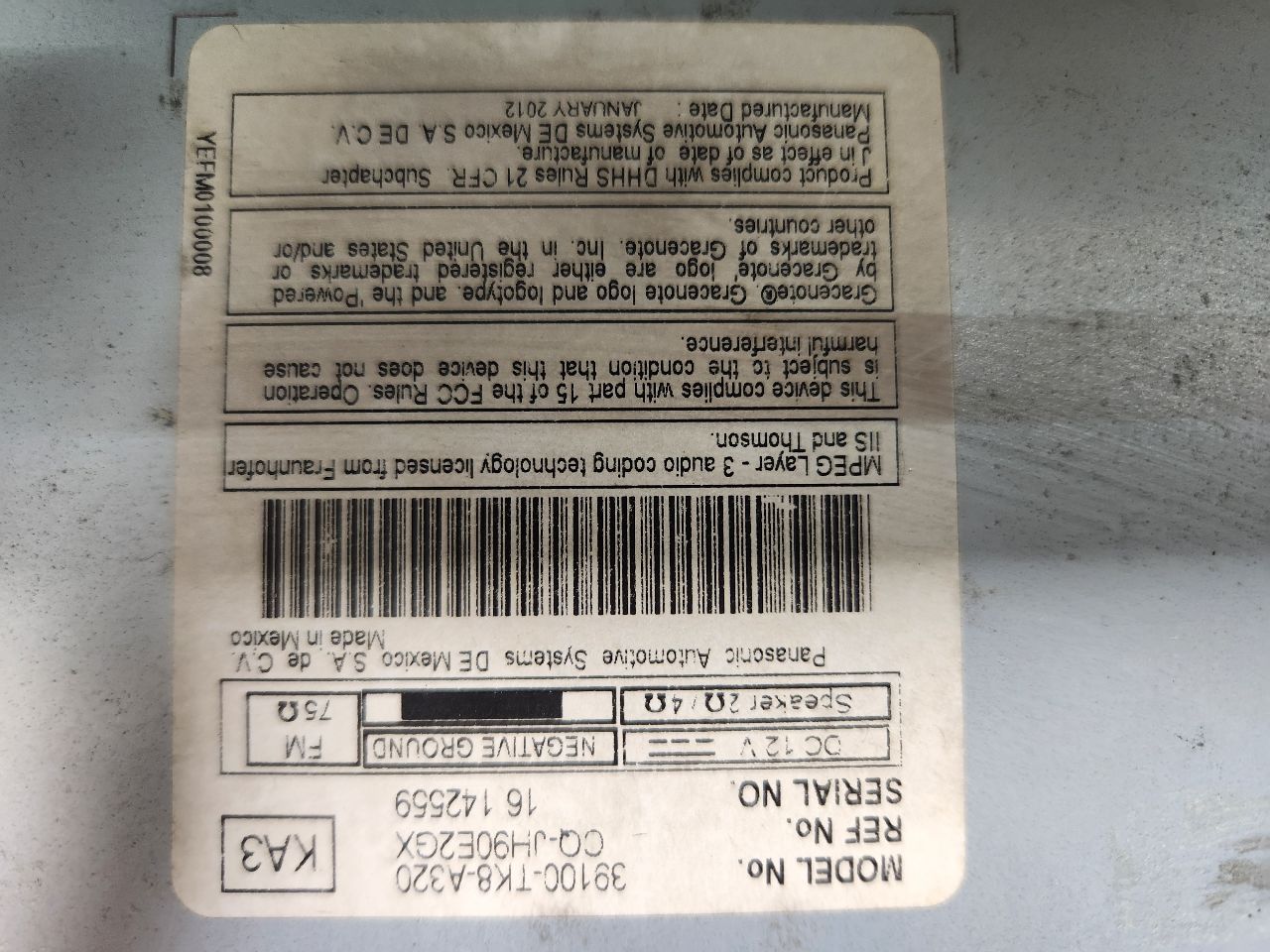 2012 HONDA ODYSSEY 6cyl Gasoline 3.5 Radio Audio - 385606 — photo 5