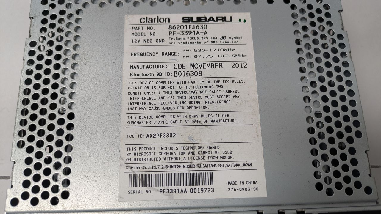 2013 SUBARU XV CROSSTREK 4cyl Gasoline 2.0 Dohc Radio Audio - 388513 — photo 3