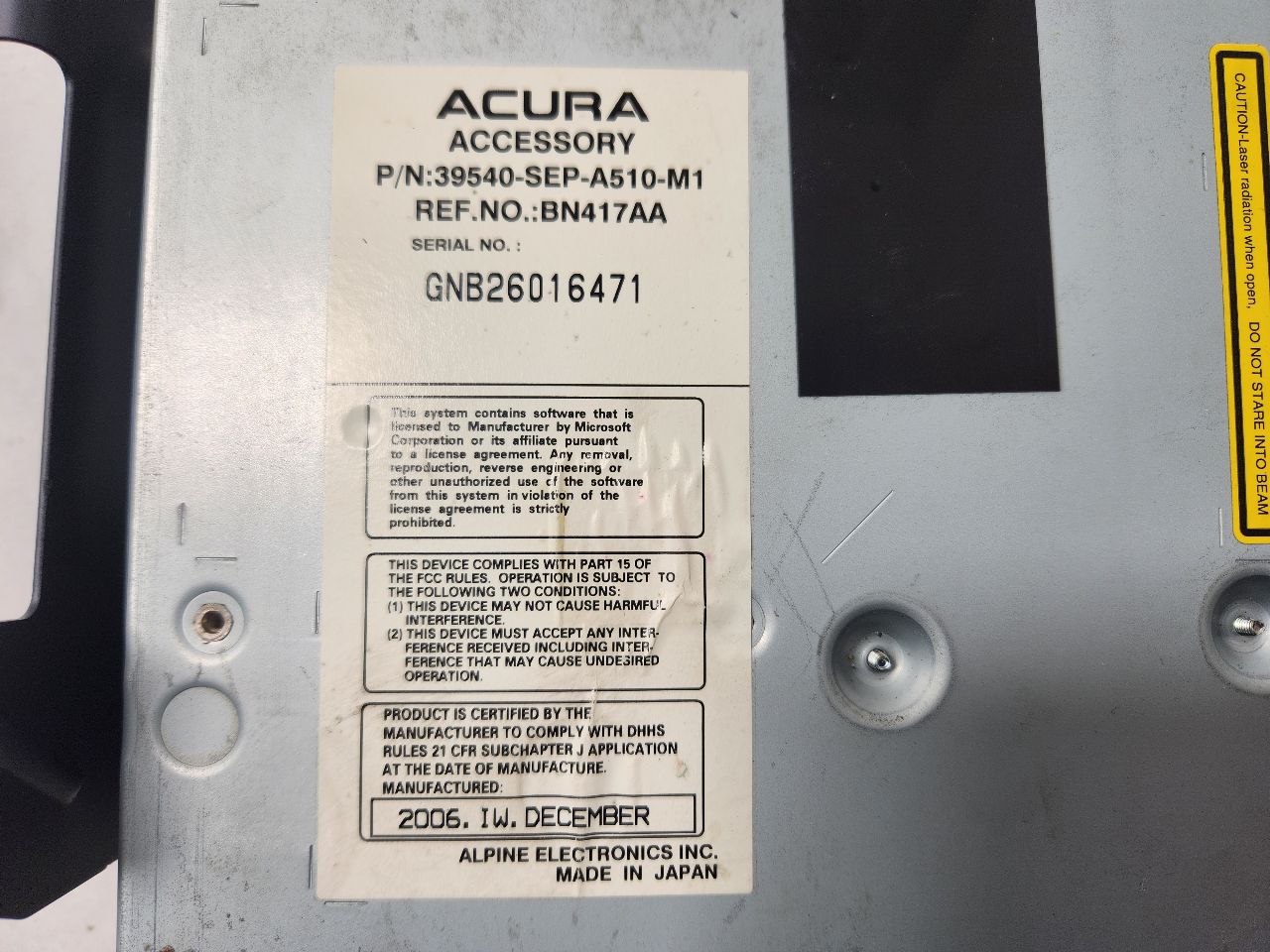 2007 ACURA TL 3.2L 6cyl Gasoline Radio Audio - 392811 — photo 4