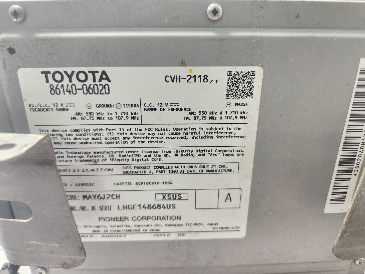 2012 TOYOTA CAMRY 4cyl Electric 2.5 Radio Audio - 394067 — photo 8