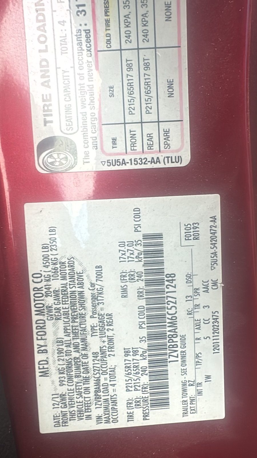 2012 FORD MUSTANG 6cyl Gasoline 3.7 ENGINE ASSEMBLY - 398308