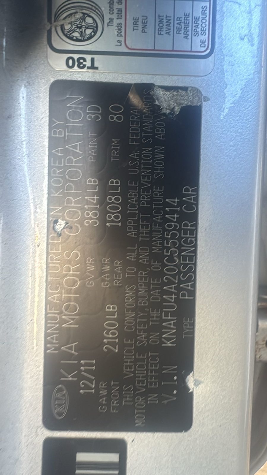 2012 KIA FORTE 4cyl Gasoline 2.0 Dohc Right DOOR GLASS, REAR - 399664