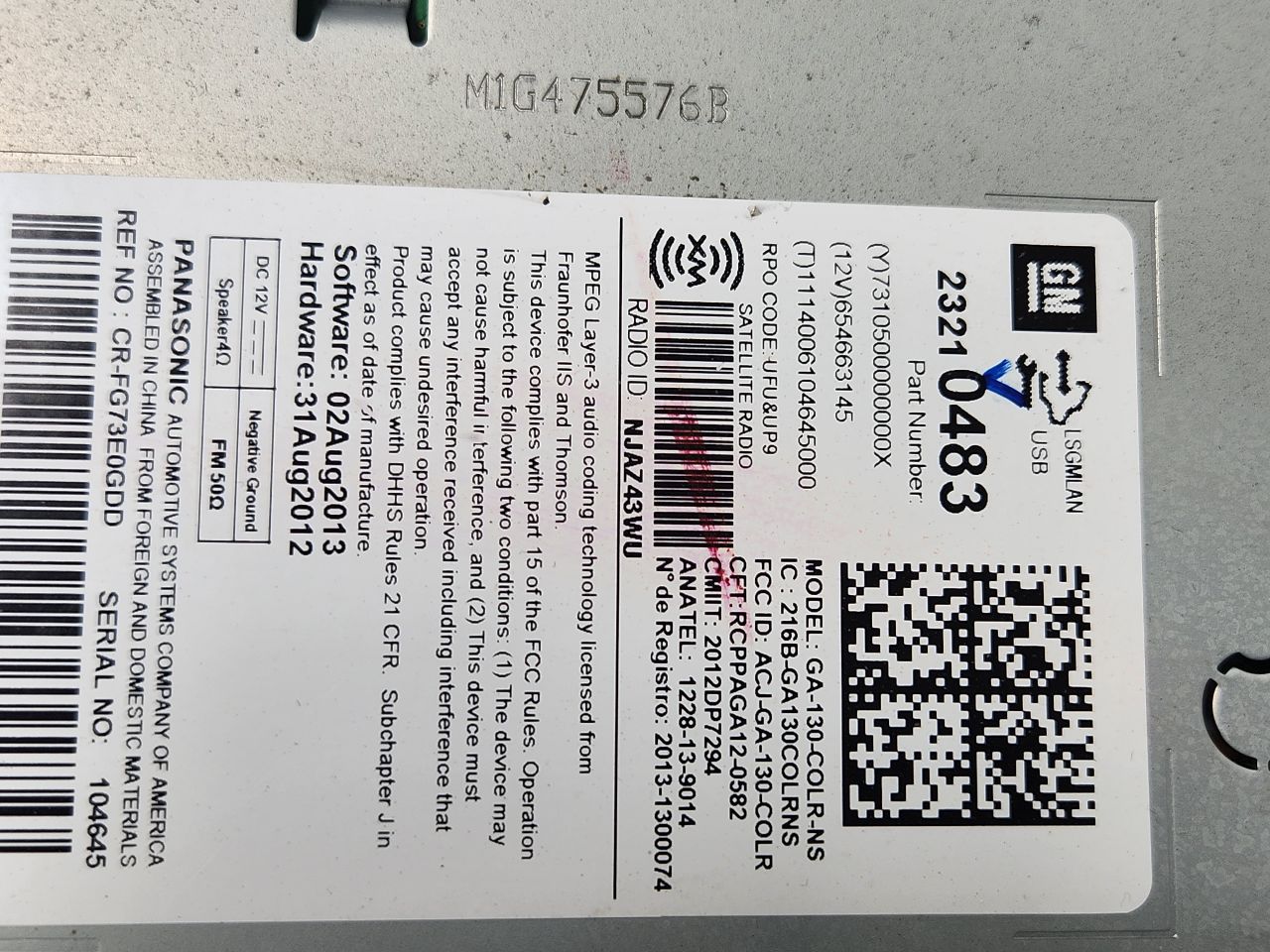 2014 CHEVROLET CAMARO 6cyl Gasoline 3.6 Radio Audio - 399838 — photo 3