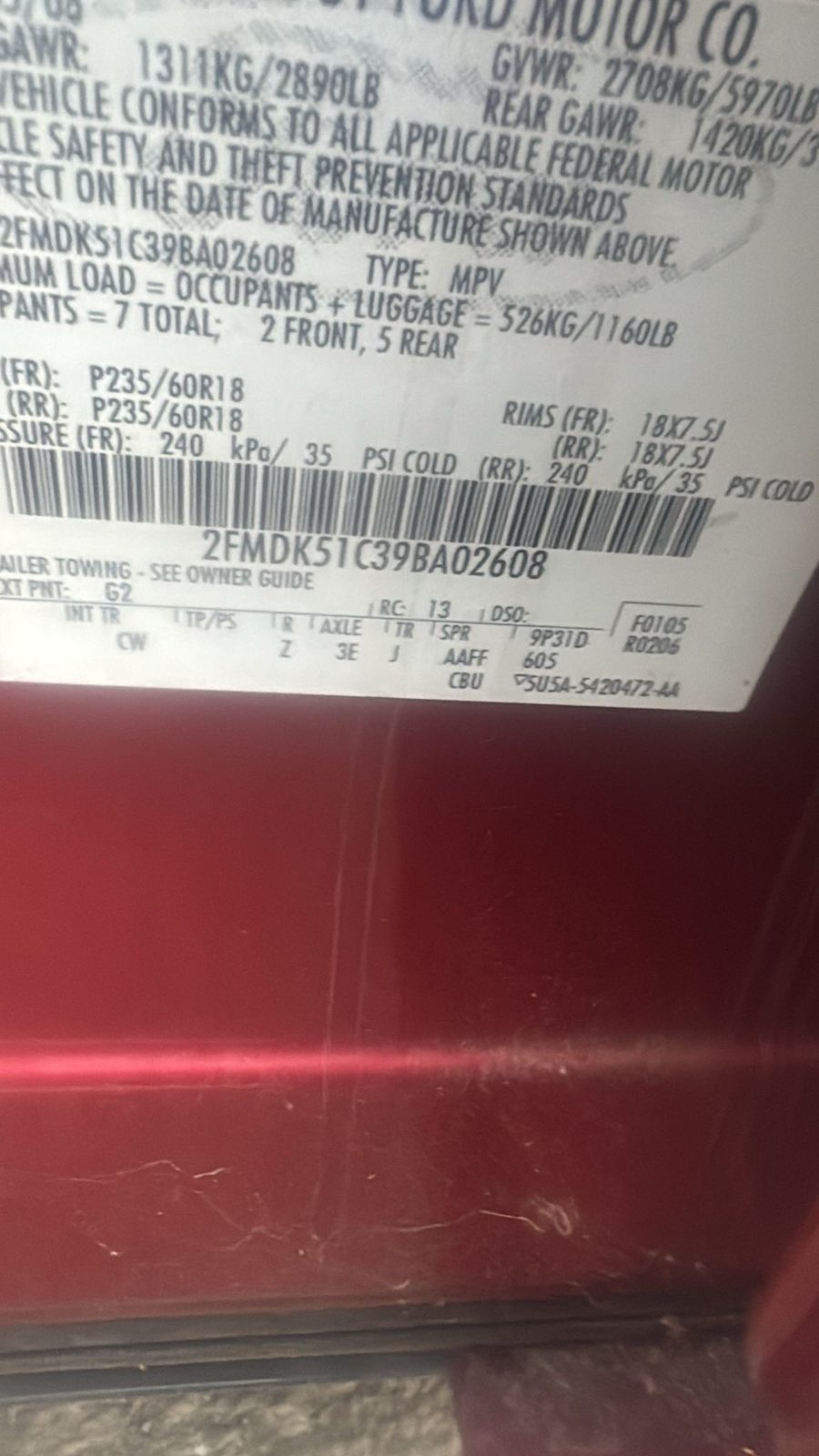2009 FORD FLEX 6cyl Gasoline 3.5 FRAME - 400787