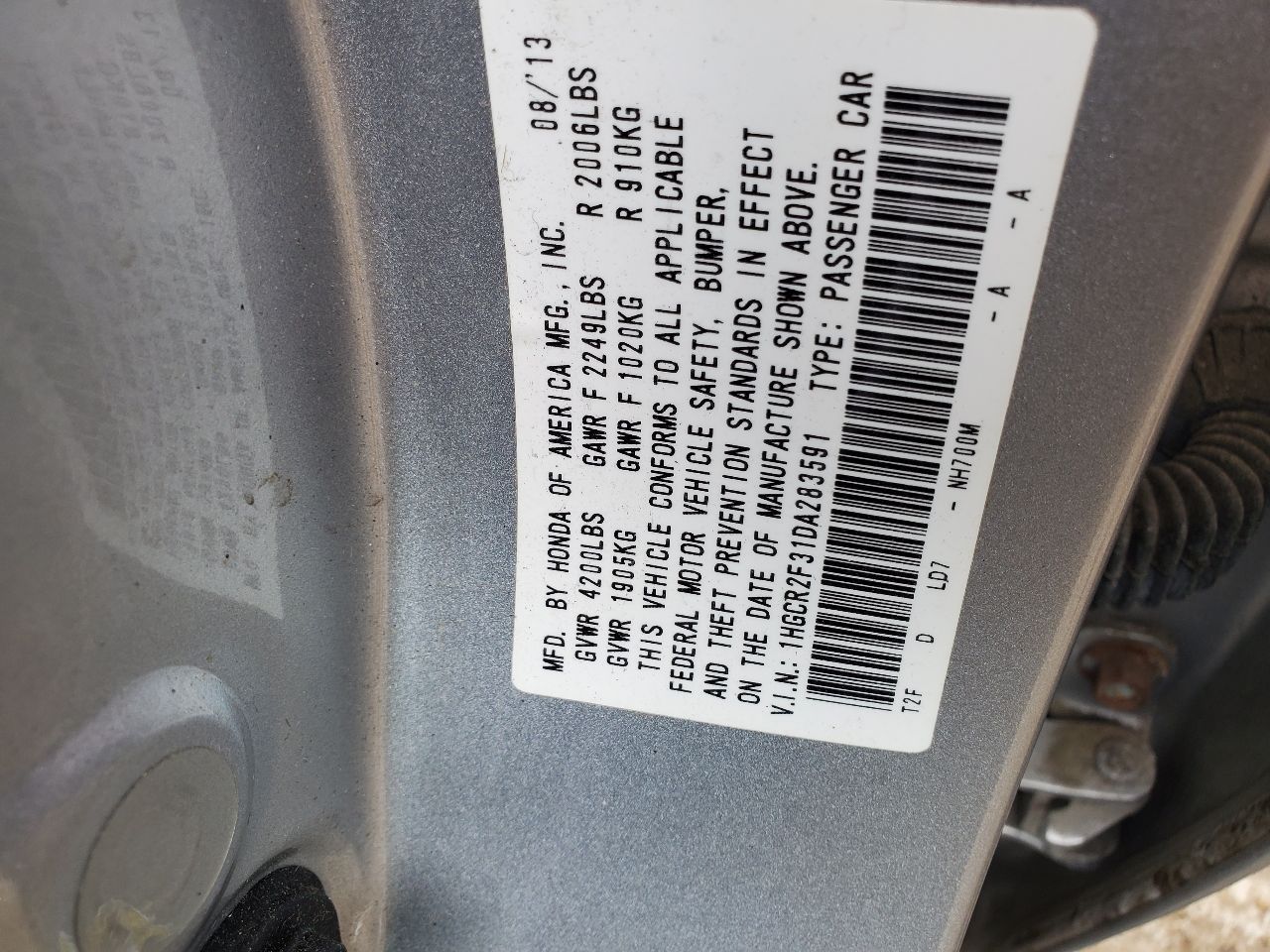 2013 HONDA ACCORD Decklid  Tailgate - 401203 — photo 4