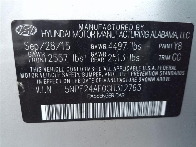 2016 HYUNDAI SONATA 4cyl Gasoline 2.4 Anti-lock Brake Pts - 417435 — photo 5