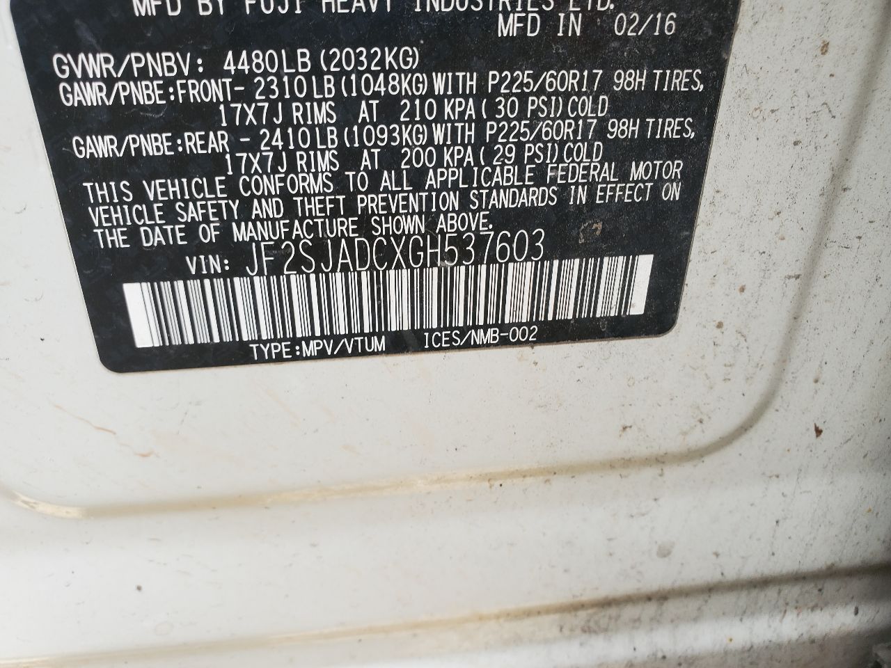 2016 SUBARU FORESTER 4cyl Gasoline 2.5 DOHC ALTERNATOR - 417453 — photo 1