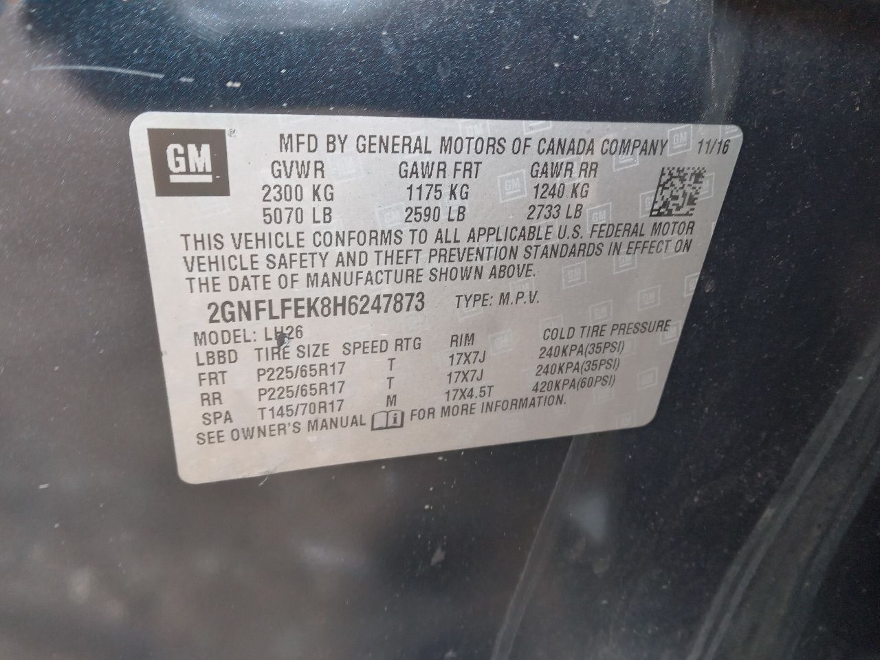 2017 CHEVROLET EQUINOX 4cyl Gasoline 2.4 TRANSFER CASE ASSY - 417565