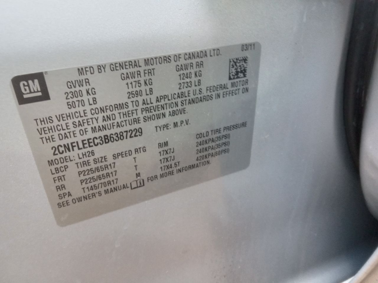 2011 CHEVROLET EQUINOX 4cyl Gasoline 2.4 TRANSFER CASE ASSY - 417566