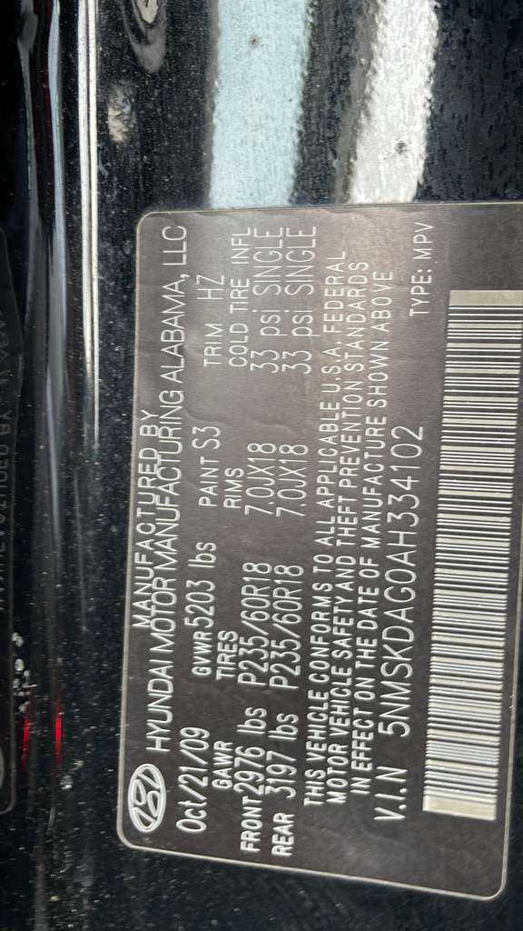2010 HYUNDAI SANTA FE 6cyl Gasoline 3.5 Susp Crossm K-Frame - 428652 — photo 2