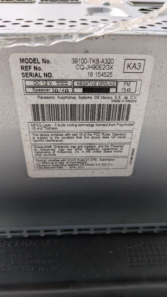 2012 HONDA ODYSSEY 6cyl Gasoline 3.5 Radio Audio - 432087 — photo 3