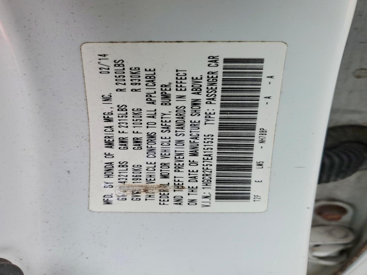 2014 HONDA ACCORD STEERING GEAR RACK - 444346 — photo 2