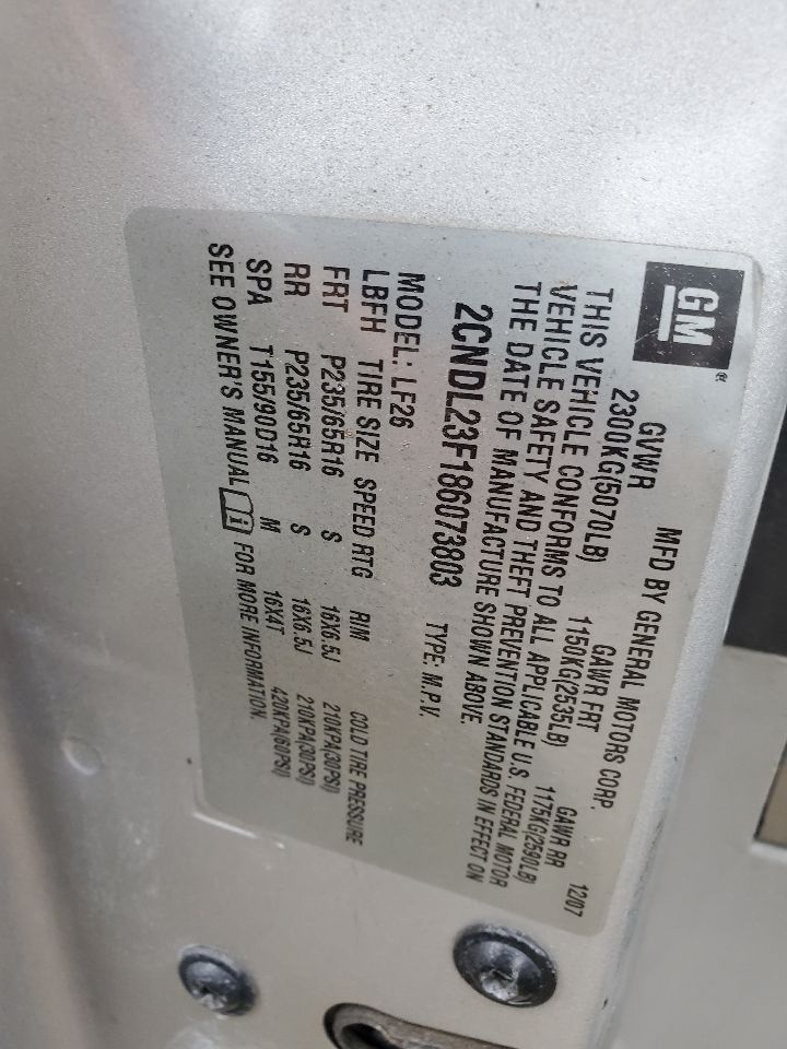 2008 CHEVROLET EQUINOX 6cyl Gasoline 3.4 Transmiss,Transaxle - 460118