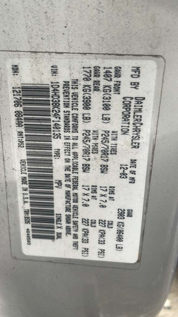 2004 DODGE DURANGO AC COMPRESSOR - 465497 — photo 1