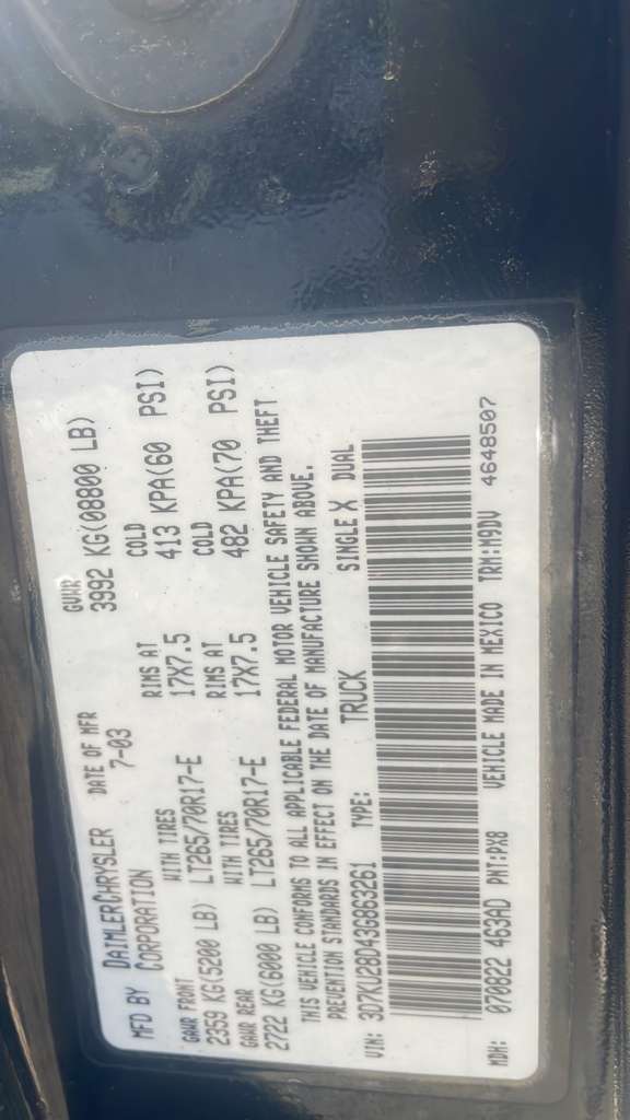 2003 DODGE 2500 PICKUP AXLE ASSEMBLY, RR - 478238 — photo 7