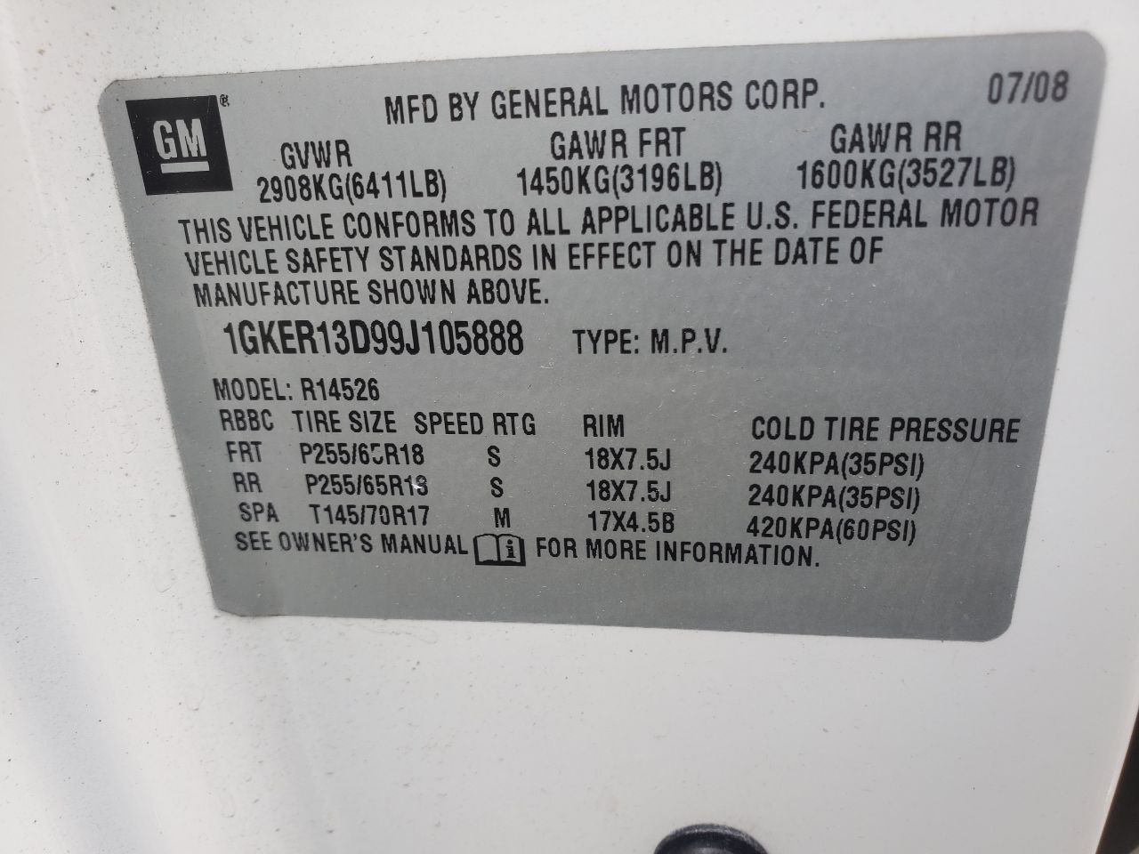 2009 GMC ACADIA 6cyl Gasoline 3.6 ENGINE ASSEMBLY - 481360