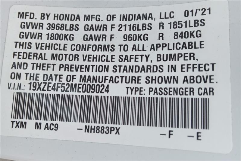 2021 HONDA INSIGHT 1.5L 4cyl Hybrid VVT BATTERY - 485910