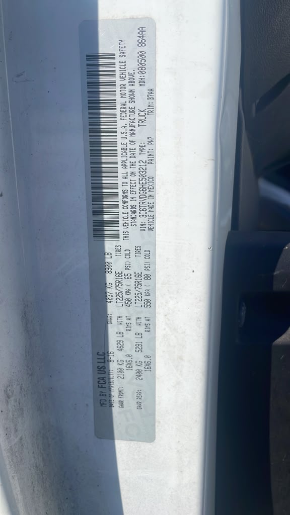 2017 DODGE PROMASTER 2500 VAN Right Dr Assm, Rear Back - 490512