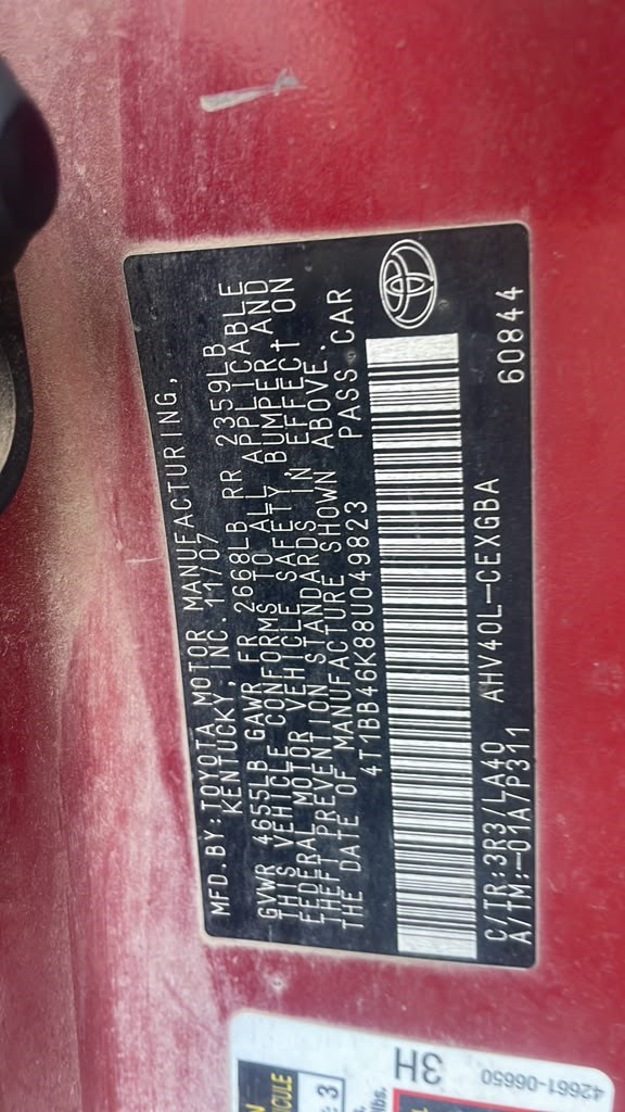2008 TOYOTA CAMRY BATTERY - 491997 — photo 2