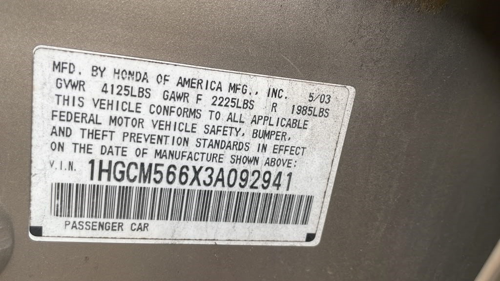 2003 HONDA ACCORD ENGINE ASSEMBLY - 497511 — photo 1