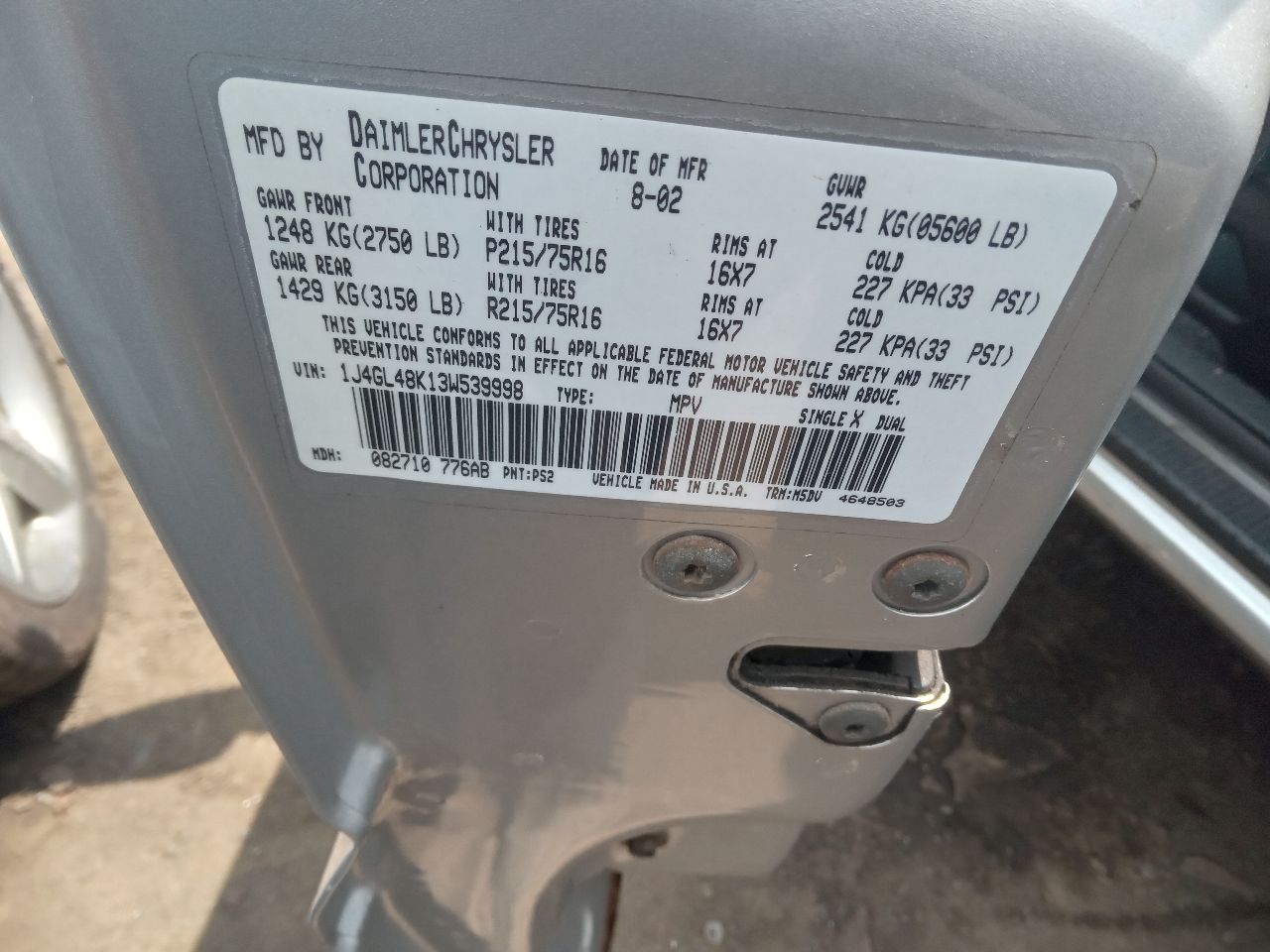 2003 JEEP LIBERTY 6cyl Gasoline 3.7 Transmiss,Transaxle - 497825 — photo 7
