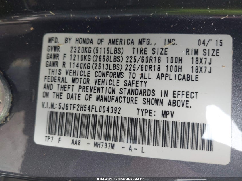 2015 HONDA CROSSTOUR Anti-lock Brake Pts - 499039