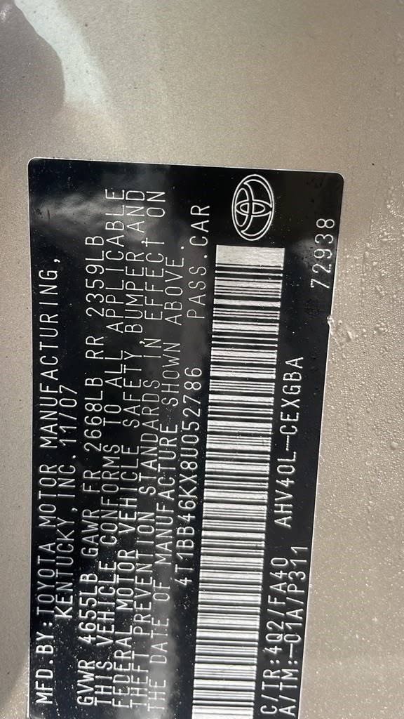 2008 TOYOTA CAMRY BATTERY - 499476