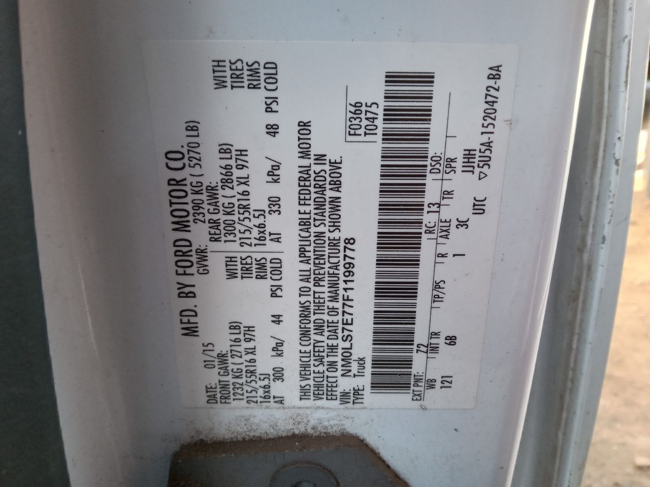 2015 FORD TRANSIT CONNECT 2.5L 4cyl Gasoline STEERING GEAR RACK - 501027