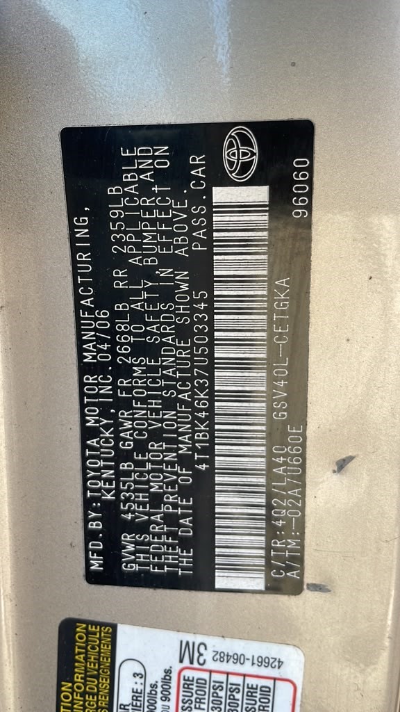 2007 TOYOTA CAMRY HOOD - 502754 — photo 2