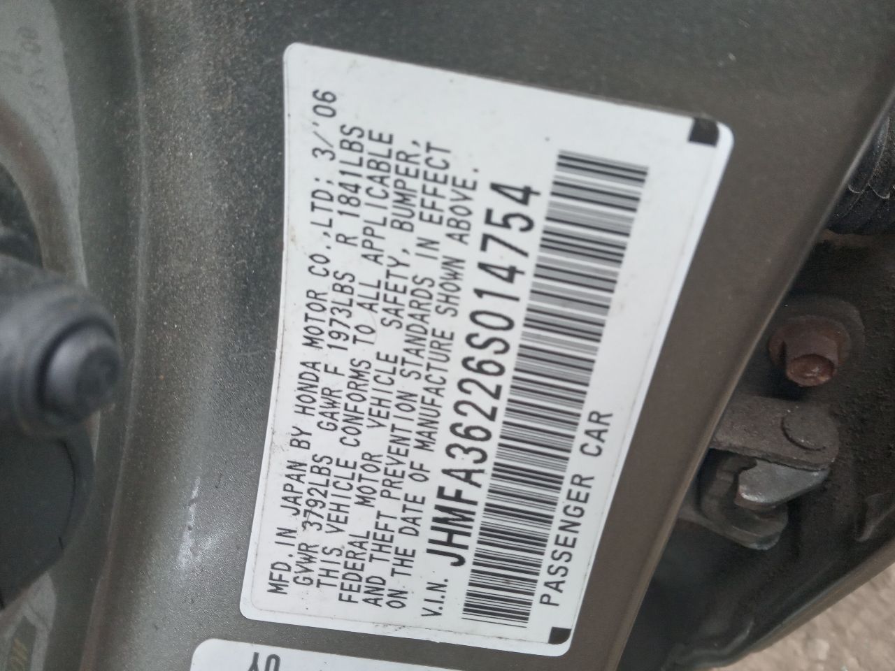 2006 HONDA CIVIC 4cyl Electric 1.3 Conv/Invert/Charger - 509435